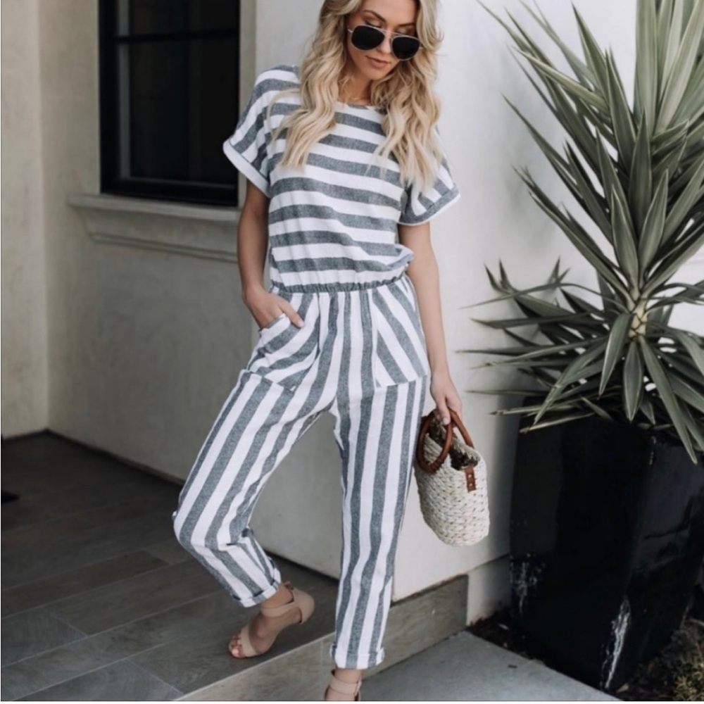VICI West End Striped Pocketed Jumpsuit
